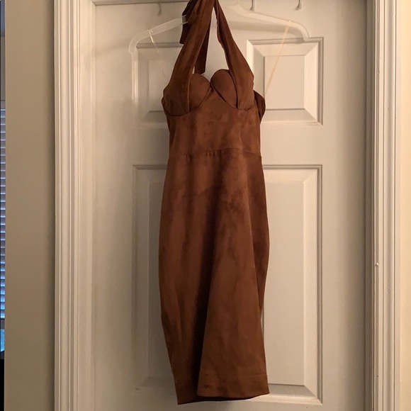 Cross haltered bustier brown dress - Picture 2 of 5